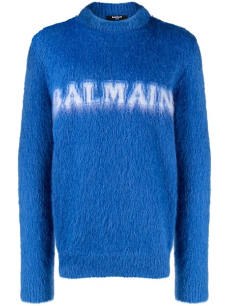  Balmain Pull à Logo Imprimé - Bleu 