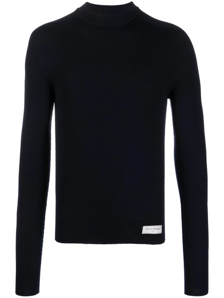  Balmain Pull En Laine à Patch Logo - Bleu 