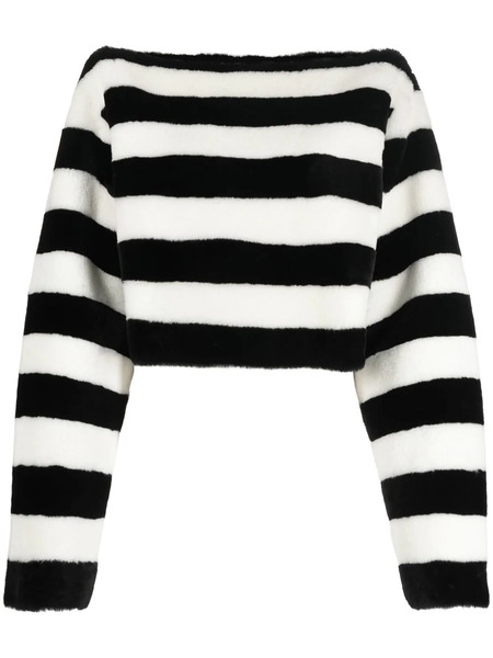  Balmain Pull Rayé à Col Bateau - Noir 