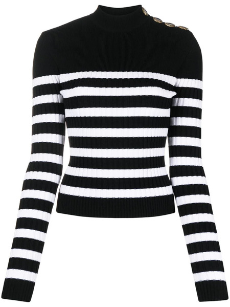  Balmain Pull Rayé à Col Roulé - Noir 