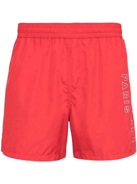  Balmain Short De Bain à Logo Métallisé - Rouge 