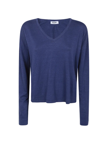  Base Pull En Maille à Col V - Bleu 