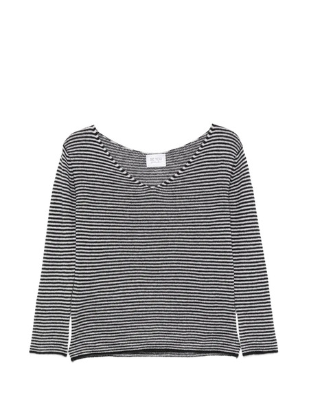  Beyou Pull Rayé à Col V - Noir 