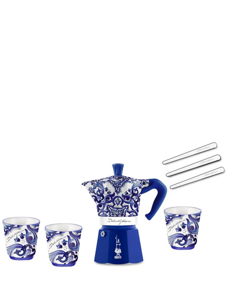  Bialetti X Dolce & Gabanna Ensemble à Café Moka Express Blu Mediterraneo Pour Trois Personnes - Bleu 
