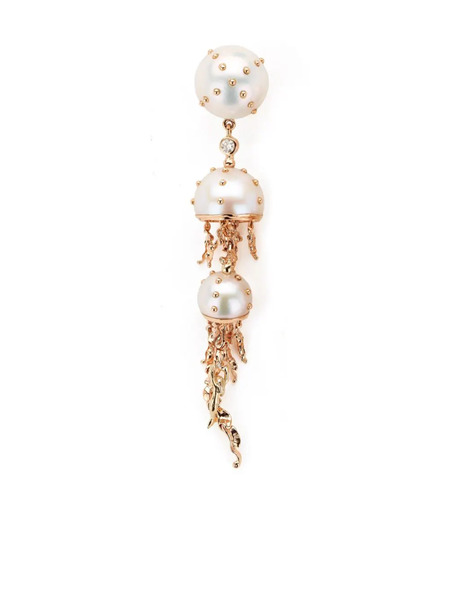  Bibi Van Der Velden Boucle D'oreille Jellyfish En Or Blanc Et Rose 18ct Pavée De Diamants Et Sertie De Perles 