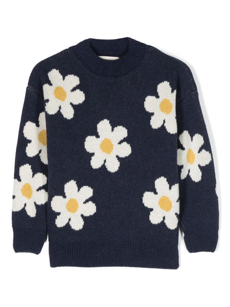  Bobo Choses Pull Big Flower En Maille Intarsia - Bleu 