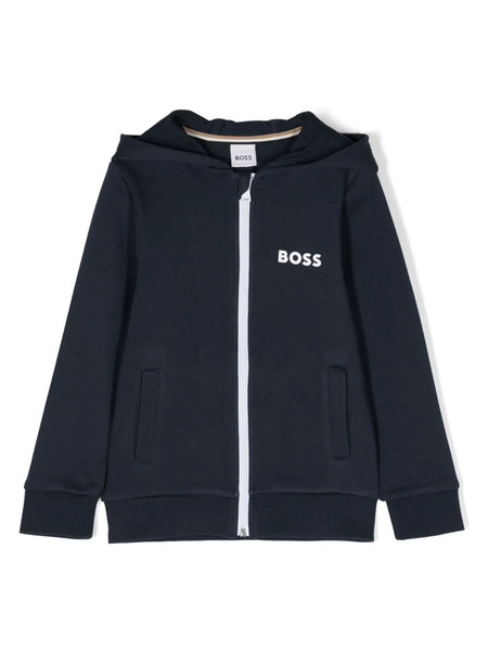  Boss Kidswear Hoodie Zippé à Logo Imprimé - Bleu 