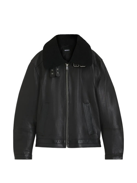  Boss Veste Zippée à Col En Peau Lainée - Noir 