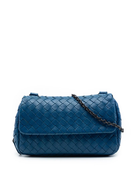  Bottega Veneta Pre-owned Mini Sac à Bandoulière Extensible En Cuir Nappa Intrecciato à Rabat Et Chaîne (2012-2026) - Bleu 