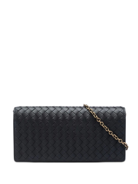  Bottega Veneta Pre-owned 2012-2026 Nappa Intrecciato Continental Wallet On Chain Crossbody Bag - Noir 