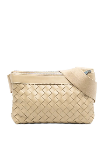  Bottega Veneta Pre-owned Sac à Bandoulière Double Zip Médium En Cuir Nappa Intrecciato (2012-2025) - Marron 