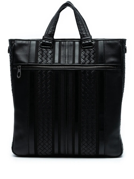  Bottega Veneta Pre-owned Sac Cabas Convertible Tech à Rayures En Cuir Nappa Intrecciato (2012-2025) - Noir 