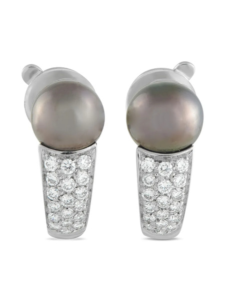  Boucheron Pre-owned Boucles D'oreilles à Fermoir Clip En Or Blanc 18 Ct Avec Perle Noire Et Diamants - Argent 