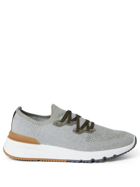 Brunello Cucinelli Baskets En Coton Mélangé à Logo Imprimé - Gris 