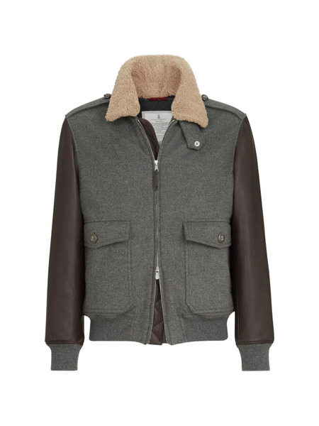  Brunello Cucinelli Bonded Cashmere Beaver Cloth And Nappa Leather Bomber Jacket With Thermore® Padding And Detachable Shearling Collar - Gris 