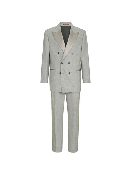  Brunello Cucinelli Cashmere And Silk Lightweight Flannel Tuxedo: One-and-a-half Breasted Jacket And Trousers With Double Pleats And Waist Tabs - Gris 