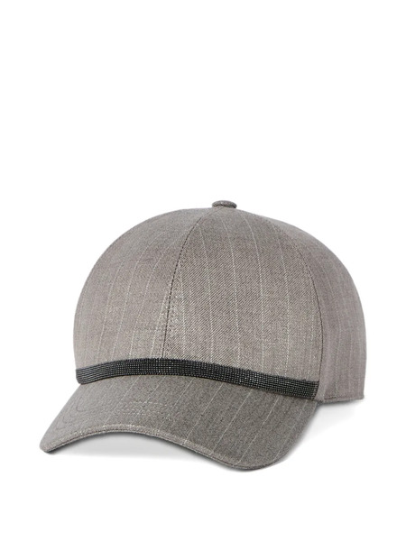  Brunello Cucinelli Casquette De Baseball à Rayures De Laine Vierge Scintillante Avec Bande Brillante - Gris 