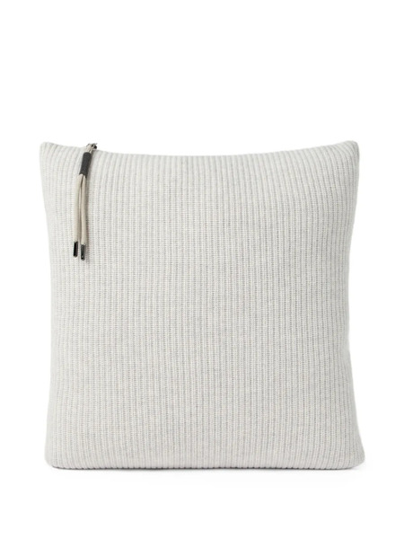  Brunello Cucinelli Coussin En Maille Nervurée à Fermeture Zippée (40 Cm X 40 Cm) - Gris 