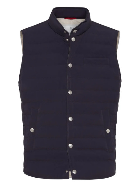  Brunello Cucinelli Gilet Matelassé à Boutons Pression - Bleu 