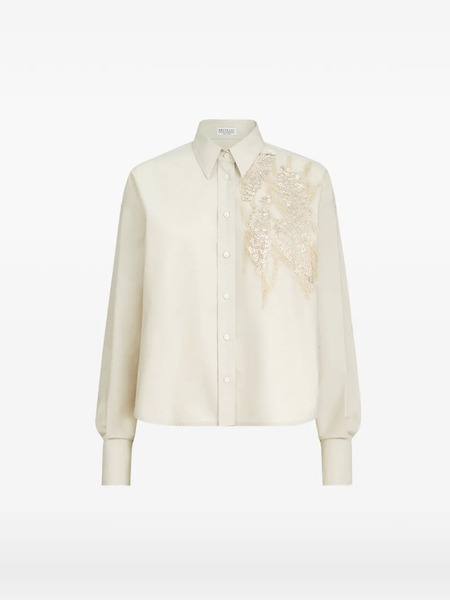  Brunello Cucinelli Jupe En Popeline De Coton Techno Avec Broderies éblouissantes Représentant Les Fonds Marins - Blanc 
