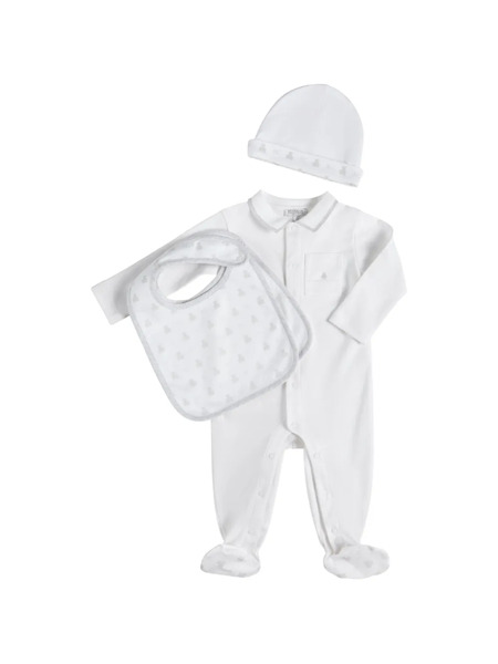  Brunello Cucinelli Kids Combinaison De Nuit, Chapeau Et Bavoirs Baby Bernie En Coton Interlock - Blanc 