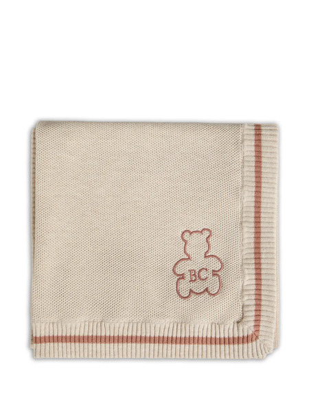  Brunello Cucinelli Kids Couverture Baby Bernie En Maille De Coton Alvéolée à Broderie - Tons Neutres 