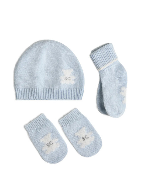  Brunello Cucinelli Kids Ensemble Bonnet, Gants Et Chaussettes Baby Bernie En Cachemire Tricoté - Bleu 