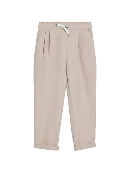 Brunello Cucinelli Kids Pantalon En Lin Et Coton à Lien De Resserrage Et Plis Doubles - Tons Neutres 