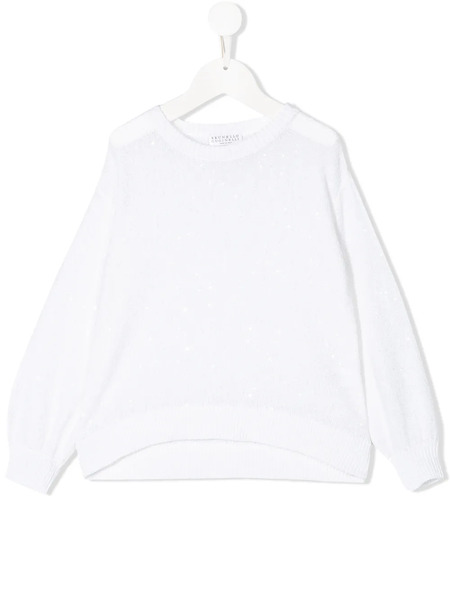  Brunello Cucinelli Kids Pull à Sequins Brodés - Blanc 