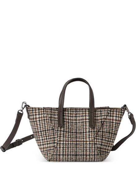  Brunello Cucinelli Mini Sac Duo En Alpaga Résistant à L'eau Et Laine Prince De Galles Avec Monili - Tons Neutres 