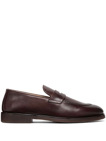  Brunello Cucinelli Mocassins En Cuir à Fini Poli - Marron 