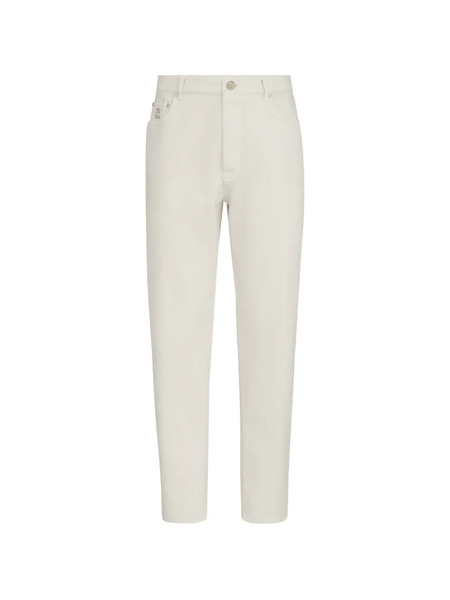  Brunello Cucinelli Pantalon à Cinq Poches En Denim Teint Par Vêtement Iconic Fit Avec Des Déchirures - Blanc 