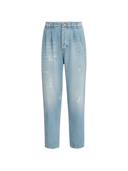 Brunello Cucinelli Pantalon Léger En Jean Iconic Fit à Cinq Poches Avec Double Plis Et Déchirures - Bleu 