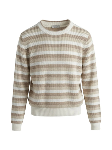  Brunello Cucinelli Pull à Rayures - Blanc 