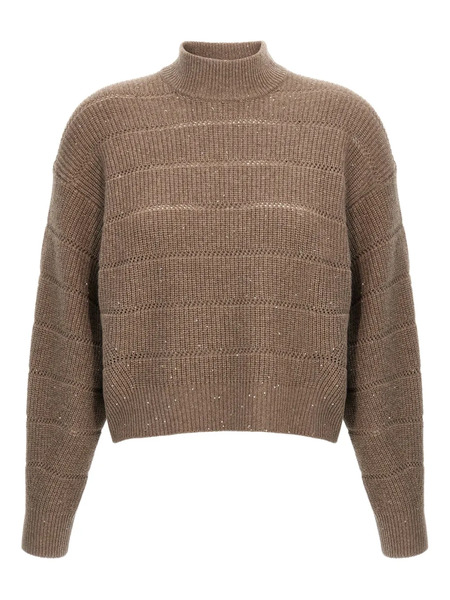  Brunello Cucinelli Pull Brodé De Sequins - Marron 
