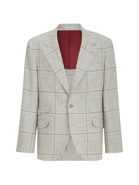  Brunello Cucinelli Silk, Wool And Cashmere Prince-of-wales Flannel Deconstructed Cavallo Blazer With Metal Buttons - Gris 