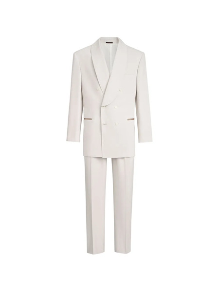  Brunello Cucinelli Tuxedo En Twill De Soie Délavé Avec Blazer à Un Bouton Et Demi Avec Revers Châle Et Pantalon à Double Plis - Tons Neutres 