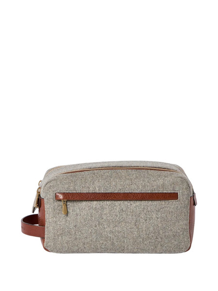  Brunello Cucinelli Virgin Wool, Alpaca And Cashmere Flannel Beauty Case With Grained Calfskin Inserts And Double Zipper - Gris 