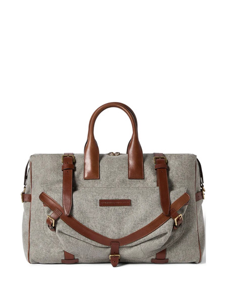  Brunello Cucinelli Virgin Wool, Alpaca And Cashmere Flannel Field Bag With Grained Calfskin Inserts - Gris 