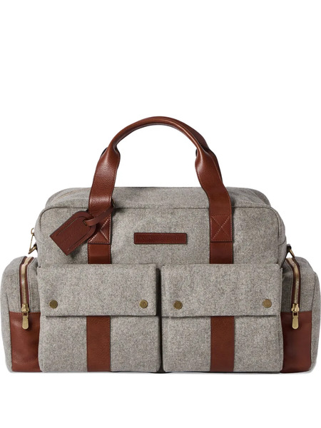  Brunello Cucinelli Virgin Wool, Alpaca And Cashmere Flannel Leisure Bag With Grained Calfskin Inserts - Gris 