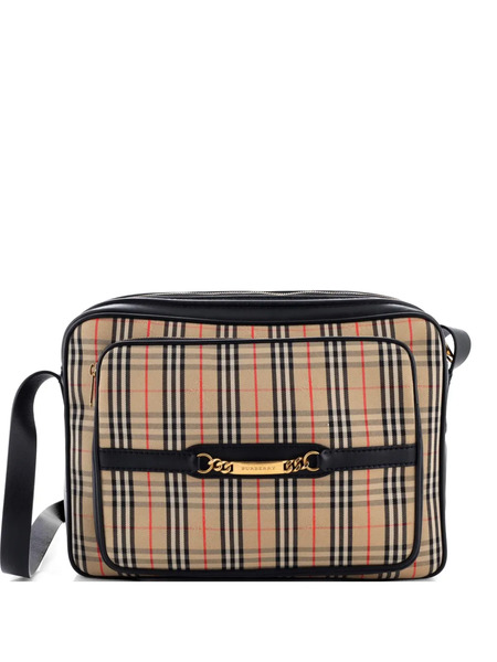  Burberry Pre-owned Grand Sac à Bandoulière Camera Bag En Toile Knight Check Avec Chaîne (1983) - Noir 