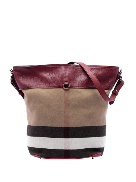  Burberry Pre-owned 2000-2017 Medium Mega Check Canvas And Grained Calfskin Ashby Tassel Bucket Bag Satchel - Marron 