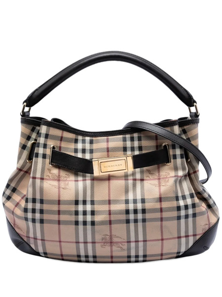  Burberry Pre-owned Sac à Main Willenmore Hobo Médium En Toile Enduite à Motif Haymarket Check (2000-2017) - Tons Neutres 
