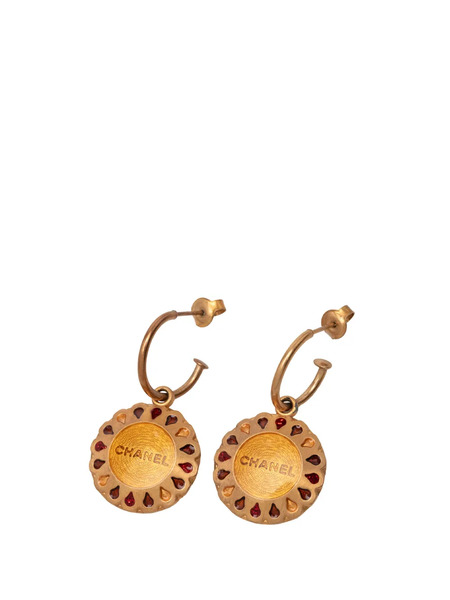  Chanel Pre-owned Boucles D'oreilles Fantaisie Rondes En Plaqué Et émail à Logo Avec Détail Festonné (1999) 