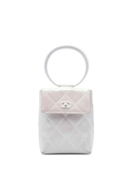  Chanel Pre-owned 2000-2002 Cc Bicolor Quilted Iridescent Lambskin Ring Handle Bag Handbag - Tons Neutres 