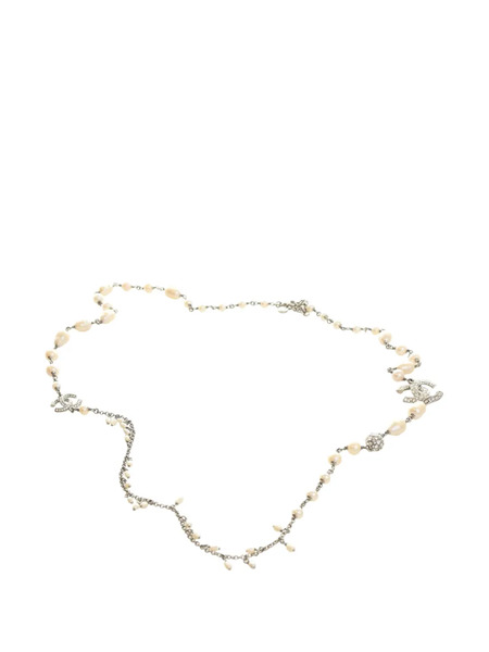  Chanel Pre-owned 2011 Cc Brass Strass Faux Pearl Baroque Chain Long Necklace Costume Necklace - Argent 