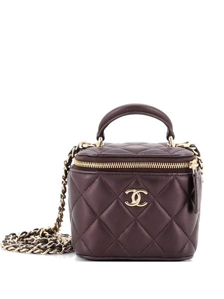  Chanel Pre-owned Classic Top Handle Vanity Case With Chain Quilted Lambskin Mini Crossbody Bag - Violet 