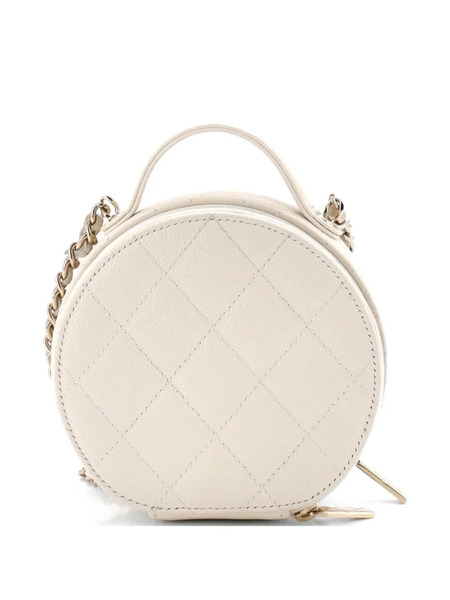  Chanel Pre-owned Handle With Care Round Vanity Case With Chain Quilted Caviar Small Crossbody Bag - Tons Neutres 