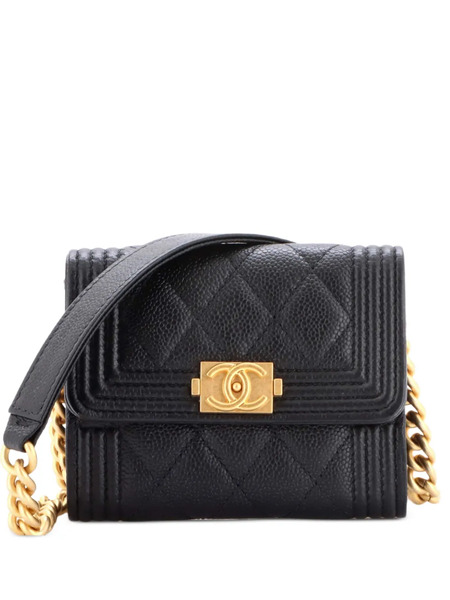  Chanel Pre-owned Mini Pochette Porte-monnaie à Bandoulière Boy Matelassé à Texture Caviar Avec Chaîne - Noir 