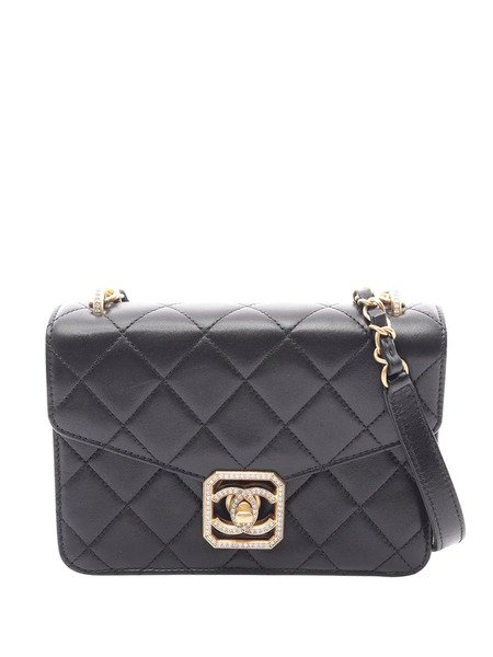  Chanel Pre-owned 2021-2026 Mini Quilted Lambskin Crystal Geometric Cc Frame Flap Crossbody Bag - Noir 